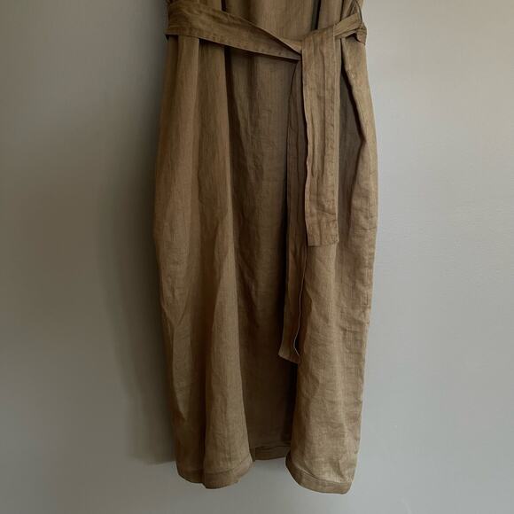 Frame Ruffle Strap Button Back Dress in Moss Size Small Khaki Green Ramie Chic - Picture 9 of 16